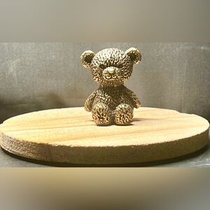 Cute Tiny Textured Brass Teddy Bear Figurine Paperweight Desk Buddy
